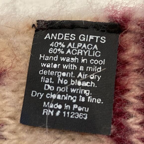 Andes gifts burgundy, and cream Nordic print alpaca blend infinity scarf - Picture 4 of 7